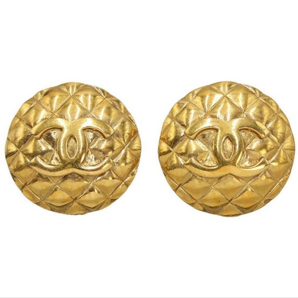 Chanel Coco Mark Matelasse Pattern Round Earrings - Picture 1 of 8